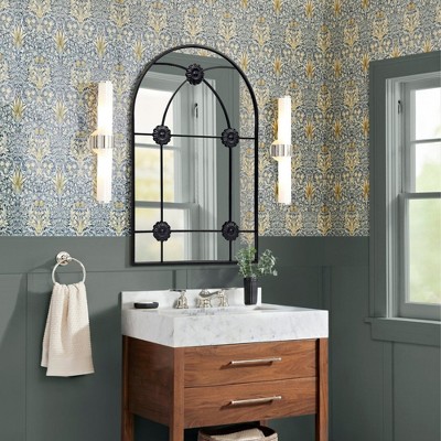 Beautyolove 24 in. W x 36 in. H Arched Black Metal Framed Wall Mirror