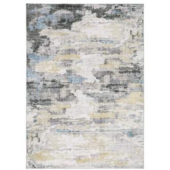 Micah Washable Distressed Abstract Indoor Area Rug Gray/Blue - Captiv8e Designs