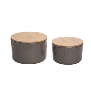 Transpac Stoneware 7.75 in. Brown Autumn Storage Containers Set of 2 - 1 of 3
