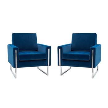 Set of 2 Idmon Contemporary Tufted Wooden Upholstered Club Chair with Metal Legs  for Bedroom and Living Room Club Chair  | ARTFUL LIVING DESIGN