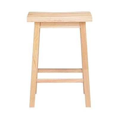 Natural Wood Backless Saddle Style Kitchen Counter Stools, 30" Tall, Set of 2