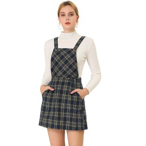 Allegra K Women's Plaid Print Adjustable Strap Casual Suspender Dress - 1 of 4