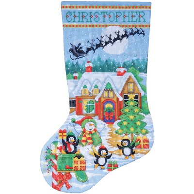 Design Works Counted Cross Stitch Stocking Kit 17" Long-Penguin Party (14 Count)