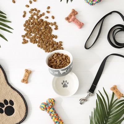 Gray Ceramic Pet Bowls with Non-Skid Silicone Base, Set of 2