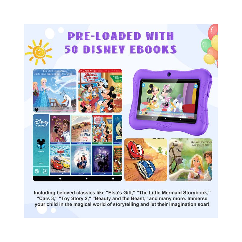 Contixo 7" Android Kids Tablet 32GB (2023 Model), Includes 50+ Disney Storybooks & Stickers, Protective Case with Kickstand, and Kids Watch, 3 of 14