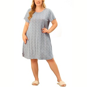 Agnes Orinda Women's Plus Size Short Sleeve Floral Pattern Round Neck Nightgown - 1 of 4