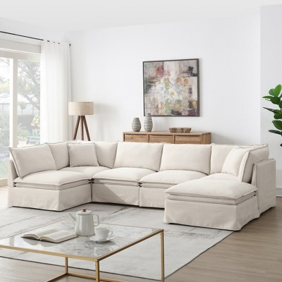 YOOCOZZ Oversized Chenille Sectional Sofa with Movable Ottoman and Convertible Design