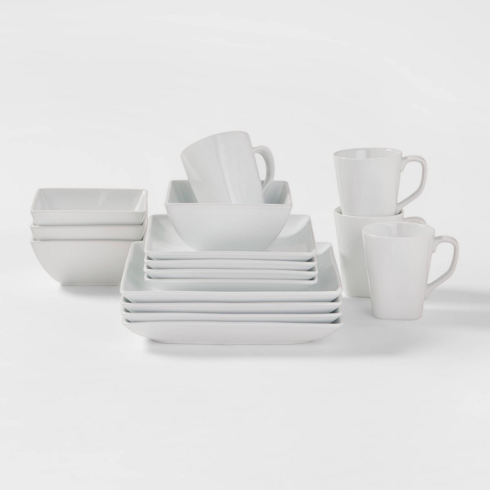 Photos - Other kitchen utensils 16pc Porcelain Square Rim Dinnerware Set - Threshold™