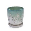 Syemin Planters Set of 2 Striped Ceramic Flowerpot, Indoor and Outdoor Modern Planter for Patio, Garden, Windowsill, Green, 7.48"*7.4"*8.07" - 4 of 4
