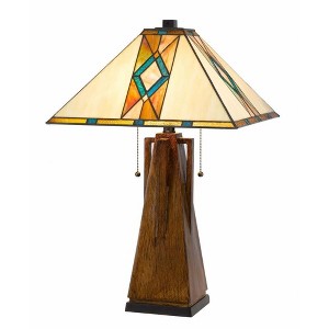 Cal Lighting 60W x 2 Tiffany table lamp with pull chain switch with resin lamp body - 1 of 4