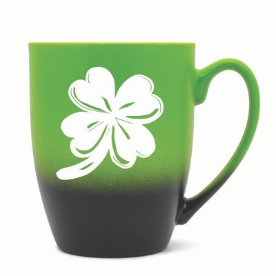 Elanze Designs Irish Four Leaf Clover Two Toned Ombre Matte 10 ounce New Bone China Coffee Tea Cup Mug, Green and Black