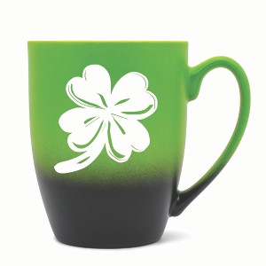 Elanze Designs Irish Four Leaf Clover Two Toned Ombre Matte 10 ounce New Bone China Coffee Tea Cup Mug, Green and Black - 1 of 4