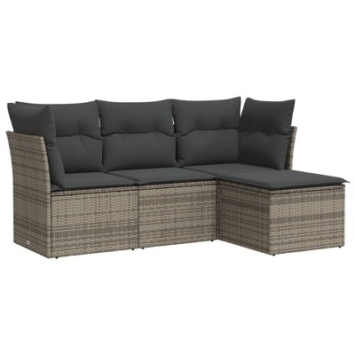 vidaXL 4 Piece Patio Sofa Set with Cushions Gray Poly Rattan - Without Table