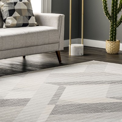 Modern Striped Beige Viscose 2'6" x 8' Washable Runner Rug