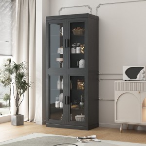 72"x31"x16" Wood Accent Sideboard Cabinet in Black, Storage Organizer with Adjustable Shelves and Glass Doors for Kitchen Bedroom Living/Dinning Room - 1 of 4