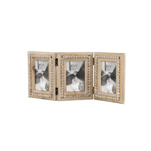 Olivia & May Wood Beaded Photo Frame Brown: Modern Style, 3-Photo Display, 4"x6", Tabletop Decor, Glass Window - 1 of 4