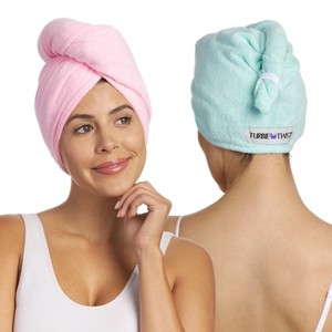 Turbie Twist Extra Long Microfiber Hair Towel Wrap for Women and Men - 2 Pack - Bathroom Essential Accessories - Quick Dry Hair Turban - 1 of 4