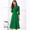 INSPIRE CHIC Women's Elegant Split Neck Side Zipper Pockets 3/4 Sleeve Work A-Line Dress - 3 of 4