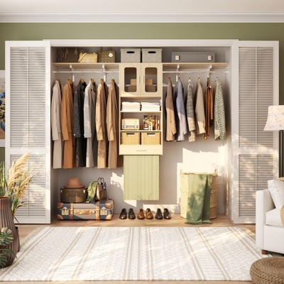Aheaplus 4FT - 8FT Closet Organizer with Hanging Rods, DIY Closet System with 2 Doors for Laundry Room
