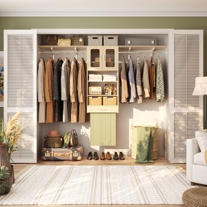 Aheaplus 4 FT - 8 FT Wardrobe Organizer System with 2 Doors, Laundry Room Storage Cabinet with Drying Rack - 1 of 4