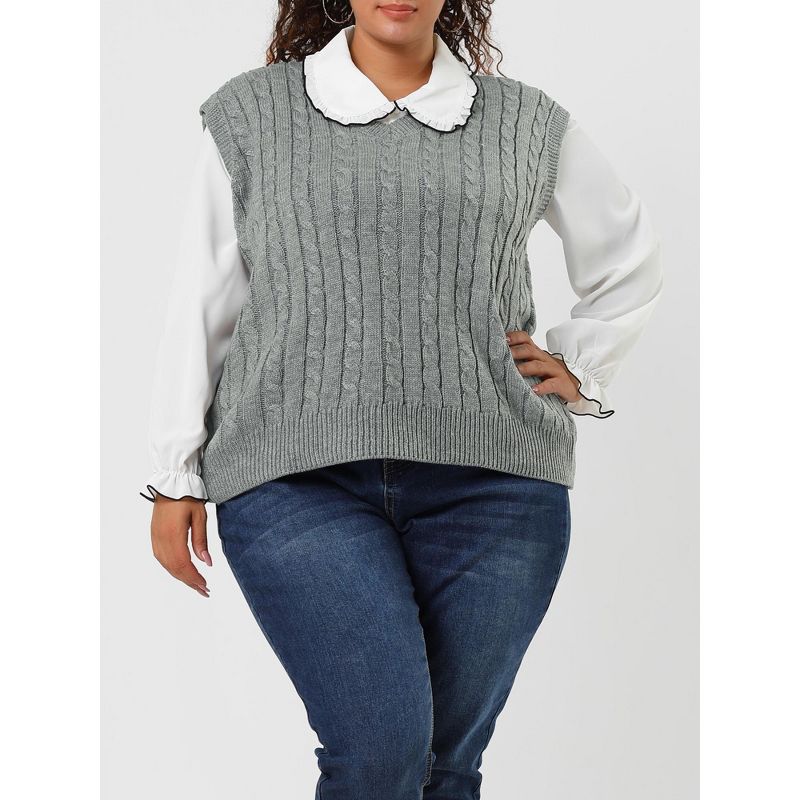Agnes Orinda Women's Plus Size V Neck Knit Sleeveless Pullover Fashion Sweater Vests, 2 of 7