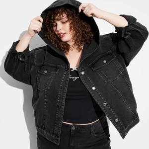 Women's Oversized Hooded Jean Jacket - Wild Fable™ - 1 of 3
