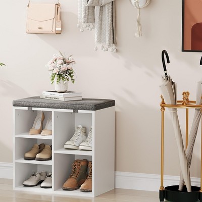 Shoe Storage Bench with Cushion, Cubby Seat Shoe Cabinet with 3-Tier Adjustable Shelf