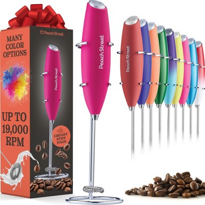 Peach Street Powerful Handheld Milk Frother, Mini Frother Wand, Battery Operated Stainless Steel Mixer, With Stand. for Milk, Latte