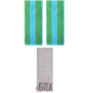 REGALWOVEN 3 Packs Striped and Solid Tassels Absorbent Soft Cotton Hand Towel for Bathroom - 1 of 4