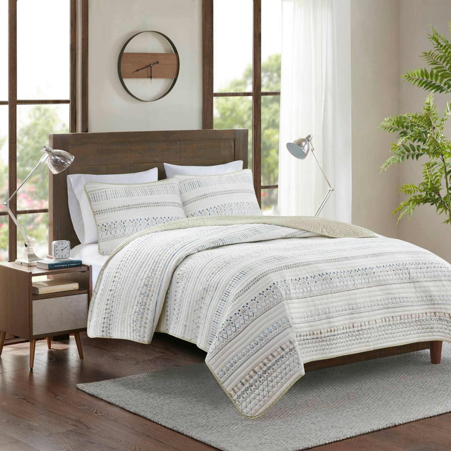 Постельное бельё Madison Park 5pc Full/Queen Levi Printed Seersucker Comforter with Throw Pillows Bedding Set Taupe — фото 2