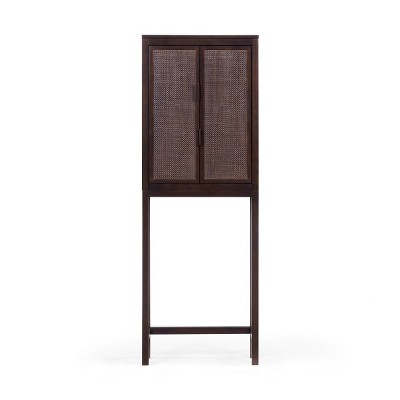 Teamson Home Hatteras Over the Toilet Cabinet with Rattan Inlay Doors and Sturdy Shelves