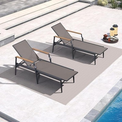 PURPLE LEAF Outdoor Chaise Lounge Chair Set of 2 Patio Pool Lounger Chairs with Wooden Armrest Sunbathing Tanning Recliner for Outside Backyard