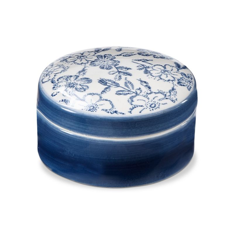 TAG Cottage Blue Floral Stoneware Trinket Dish Jar, 4.0L x 4.0W x 1.5H inches, 1 of 3