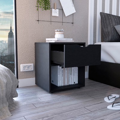 TIRAMISUBEST 19.7-Inch High Nightstand End Table with Open Shelf - Black Mobile File Cabinet