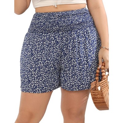Women Plus Size Comfy Shorts Elastic High Waist Casual Summer Pleated Lounge RayonShorts