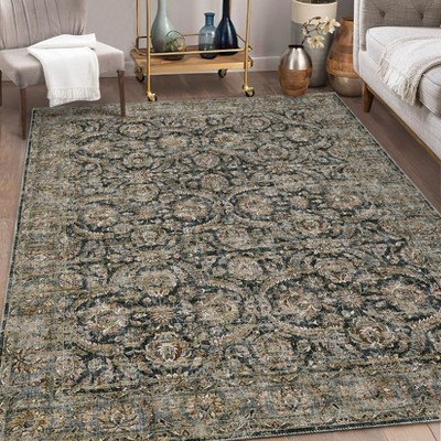 Washable Area Rugs for Living Room Vintage Distressed Printed Rug Carpet Floral Rug