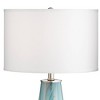 Possini Euro Design Jaime Modern Table Lamp with Square White Marble Riser 26" High Blue Gray Art Glass Drum Shade for Bedroom Living Room Bedside - 3 of 4
