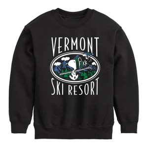 Boys' - Peanuts - Snoopy and Woodstock Vermont Ski Resort Graphic Long Sleeve Fleece Sweatshirt - 1 of 4