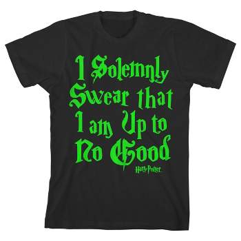 Harry Potter I Solemnly Swear Neon Green Text Graphic Printed Black T-shirt Toddler Boy to Youth Boy