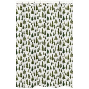 Sweet Jojo Designs Gender Neutral Unisex Shower Curtain 72in.x72in. Woodland Pine Tree Green and White - 1 of 4