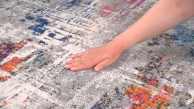 Yellow and Gray Abstract 5' x 7' Stain-Resistant Synthetic Area Rug