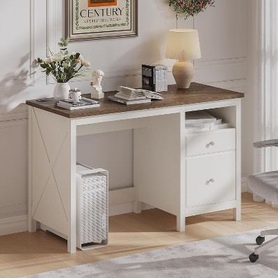 NicBex Modern Computer Desk with Storage Drawers & Charging Station,Writing Desk Home Office Desk for Study,Bedroom