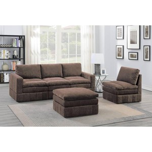 Okak Modern Convertible Sectional Sofa Couch with 2 Armchair/Wedge, 2 Armless Chairs,1 Ottomans 5pc Fabric Plush Modular Sofa for Living Room, Brown - 1 of 4