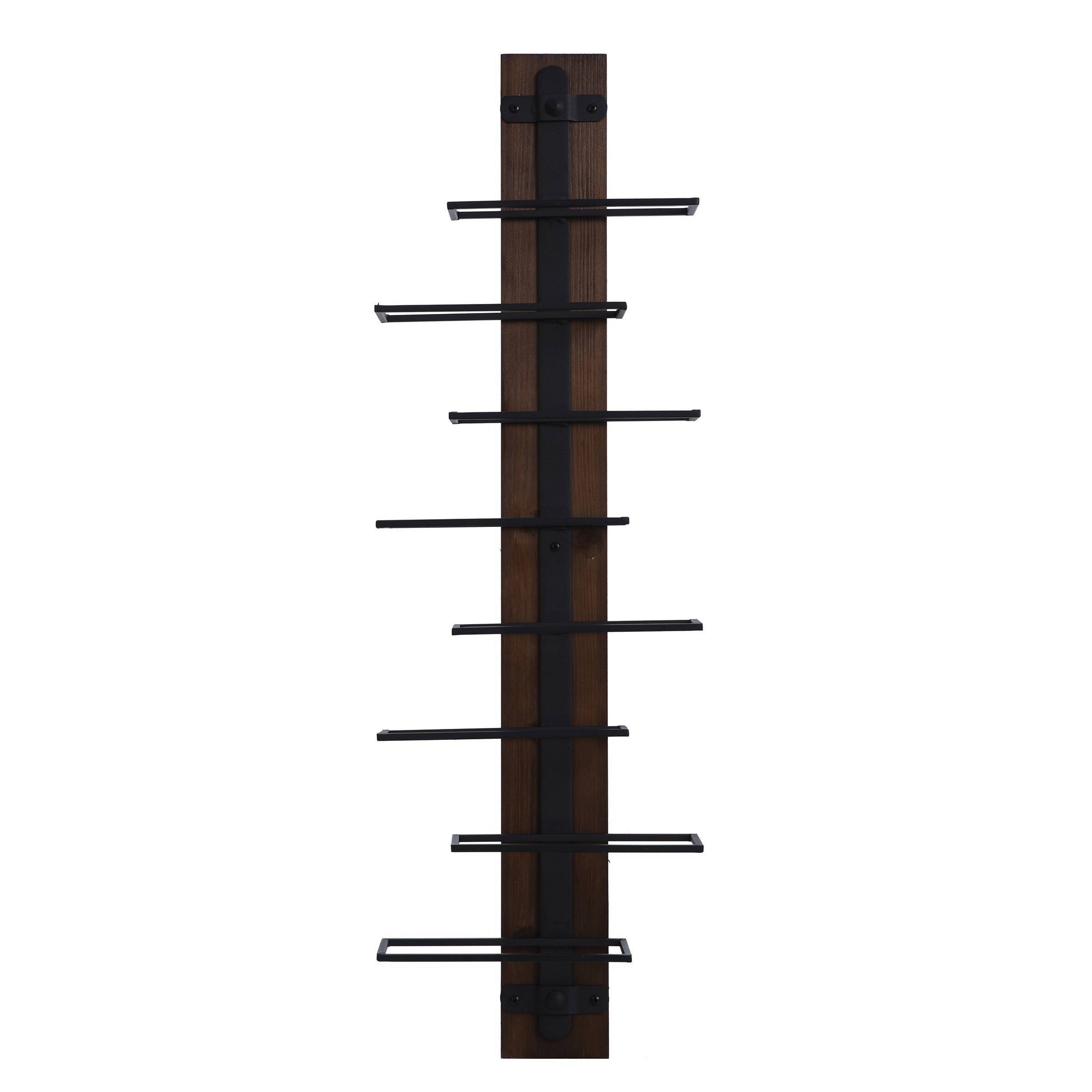 Wood and Metal Heath Wall Wine Holder Framed Canvas - StyleCraft: Espresso Finish, Vertical Display