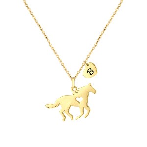 Turandoss 18K Gold Horse Necklace for Girls Women - Dainty Heart Initial Pendant Necklace, Horse Gifts for Women, Birthday Gifts for Girls, 16+2.5In A - 1 of 4