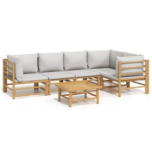 vidaXL Bamboo 6 Piece Patio Lounge Set with Comfortable Light Gray Cushions, Strong Outdoor Seating Arrangement with Robust Table - Easy to Assemble - 1 of 4