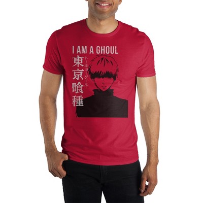 I Am A Ghoul Male Fitted Tee, Dark Anime Mood Style Ken Kaneki with Patch, Storyline-X-Large