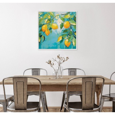 Beaded White Framed Lemon Tree Canvas Wall Art, 30x30