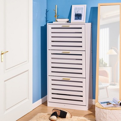 VECELO 3-Shelf Shoe Cabinet Storage for Entryway with 3 Flip Drawers Slim Hidden Free Standing Organizer, White