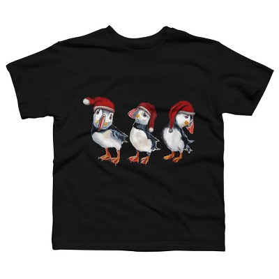 Boy's Design By Humans Christmas Puffins By msmart T-Shirt
